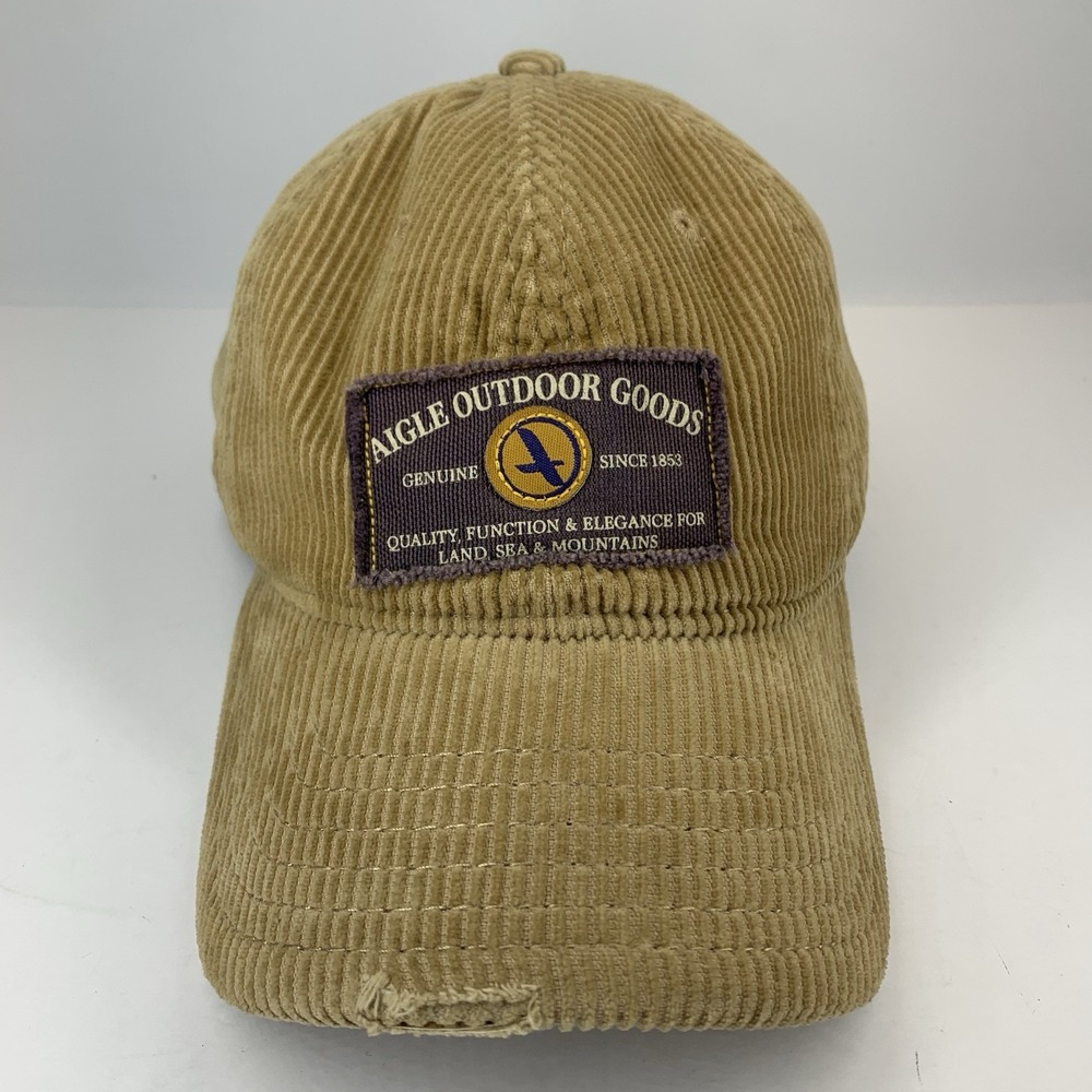 AIGLE Outdoor Goods Hat Tan Corduroy Adjustable Strap Patch Baseball Cap